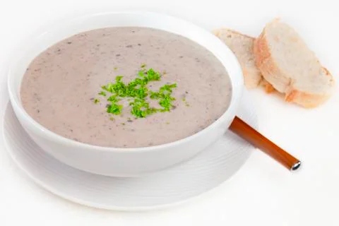 Mushroom soup with bread Stock Photos