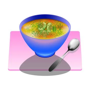 Mushroom soup in a deep plate with spoon Stock Illustration