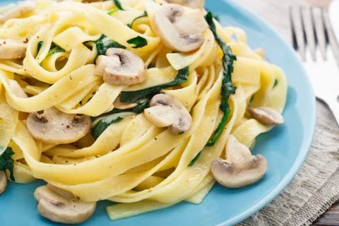 Mushroom Spinach Pasta Stock Photos