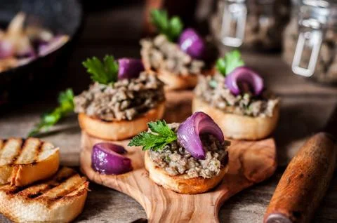 Mushroom Spread on Toasts Stock Photos
