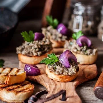 Mushroom Spread on Toasts Stock Photos