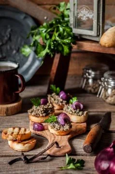 Mushroom Spread on Toasts Stock Photos