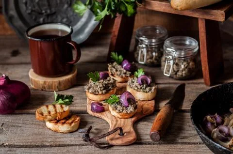 Mushroom Spread on Toasts Stock Photos