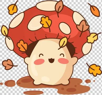 Mushroom is standing in flat design with clear background, red-spotted cap, Stock Illustration
