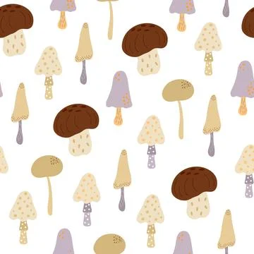 Mushroom, toadstool seamless pattern, seasonal Halloween hand drawn vector Illustrazione stock