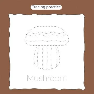 Mushroom Tracing Practice Worksheet Template Stock Illustration