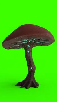 Mushroom tree with green background Illustrazione stock