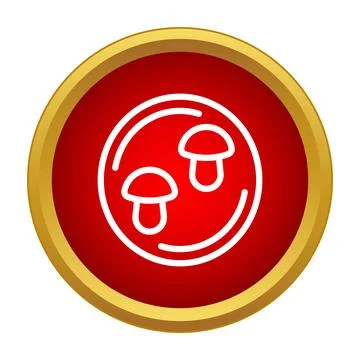 Mushroom vector icon in gold framed red circle Stock Illustration
