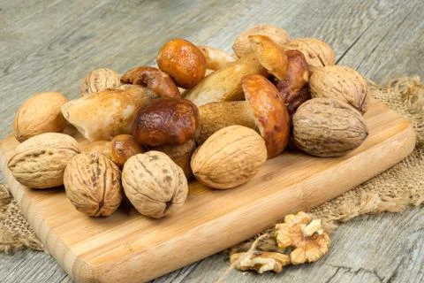 Mushrooms and nuts Foto stock