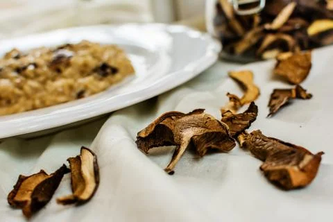 Mushrooms and risotto Stock Photos