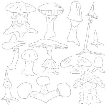 Mushrooms are different in shape and type Stock Illustration