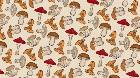 Mushrooms background on a seamless loop Stock Footage 314958372