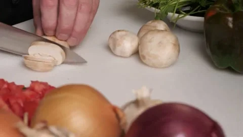 Mushrooms cutting and dicing Stock Footage 272810180