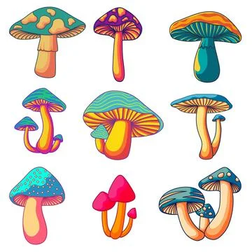 Mushrooms elements set collection vector illustration Stock Illustration