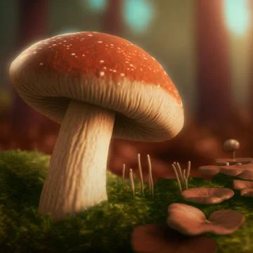 Mushrooms in the forest under the sunlight Stock Illustration