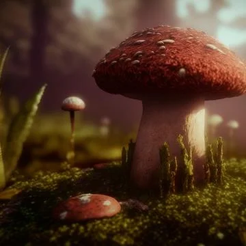 Mushrooms in the forest under the sunlight Stock Illustration