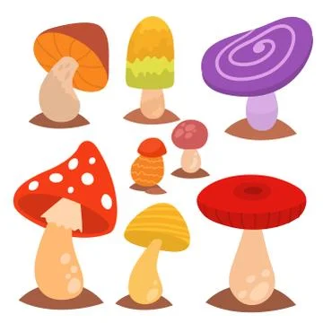 Mushrooms fungus agaric toadstool different art style design fungi vector 스톡 일러스트