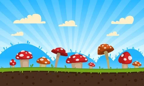 Mushrooms Game Background Stock Illustration