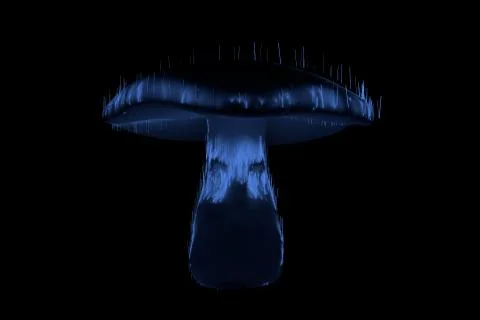 Mushrooms glowing ghost horror face eyes blue on black 3d illustration Stock Illustration