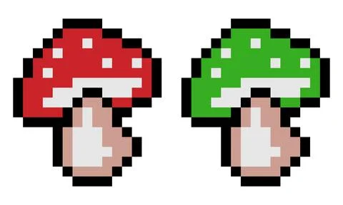 Mushrooms pattern set. Pixel mushrooms image. Vector Illustration of pixel ar イラスト素材