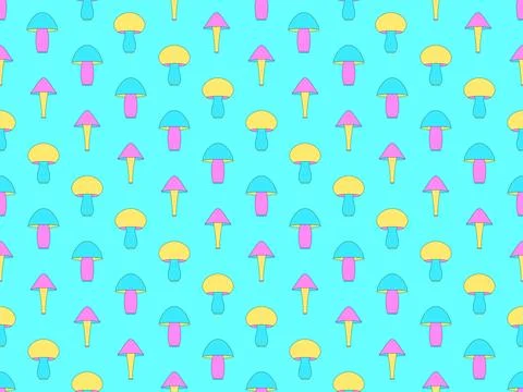 Mushrooms seamless pattern. Mushrooms of different shapes in the color sche.. Illustrazione stock