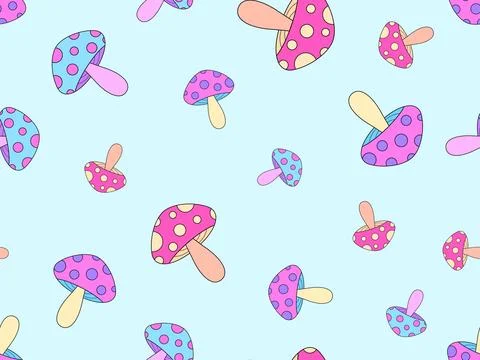 Mushrooms seamless pattern. Mushrooms on a stem. Amanita mushroom with dots.. Stock Illustration