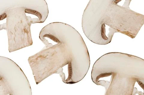 Mushrooms slices isolated over white Stock Photos
