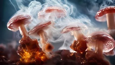Mushrooms with smoke Stock Photos