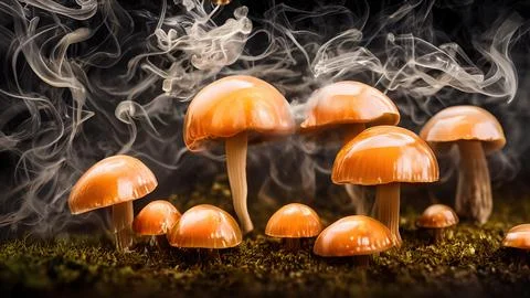 Mushrooms with smoke Stock Photos