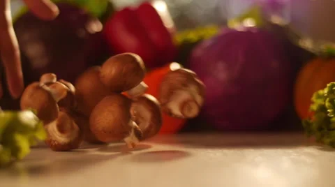 Mushrooms Tossed From Side Stock Footage 60818049