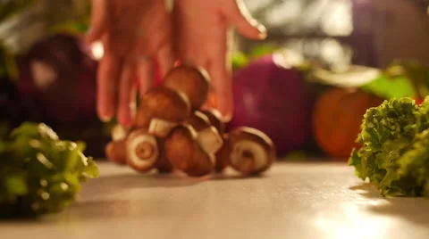 Mushrooms Tossed Toward Camera Stock Footage 60819080