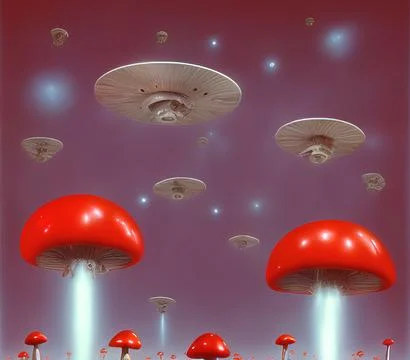 Mushrooms transformation to high technology objects イラスト素材