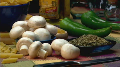 MushroomsOreganoPepperCU Stock Footage 420109