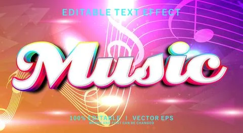 Music 3d vector text effect with modern style design Stock Illustration