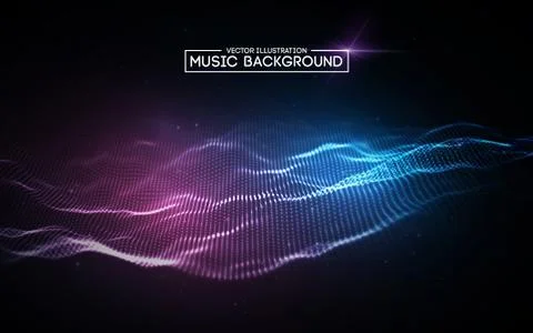 Music abstract background blue. Equalizer for music, showing sound waves with Illustrazione stock