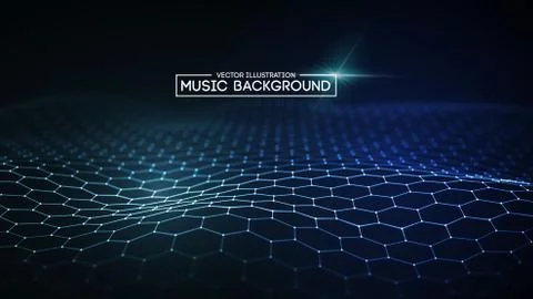 Music abstract background blue. Equalizer for music, showing sound waves with Illustrazione stock