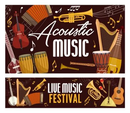 Music, acoustic string and bow musical instruments Stock Illustration
