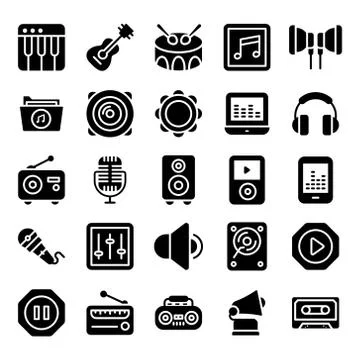 Music and Audio Solid Icons Pack Stock Illustration