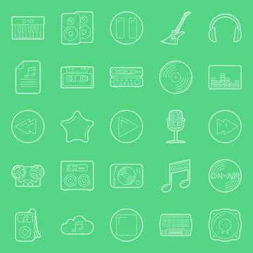 Music and audio thin lines icons set Stock Illustration
