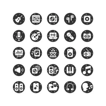 Music and Sound solid icon set. Vector and Illustration. Stock Illustration