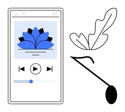 Music App Interface with Abstract Leaf Design for Modern Listening Experien.. Illustrazione stock