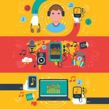 Music apps concept flat banners set Stock Illustration