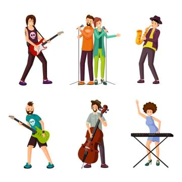 Music artists flat vector characters set Stock Illustration