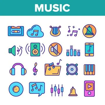 Music, Audio Vector Thin Line Icons Set Stock Illustration