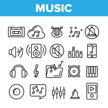 Music, Audio Vector Thin Line Icons Set Stock Illustration