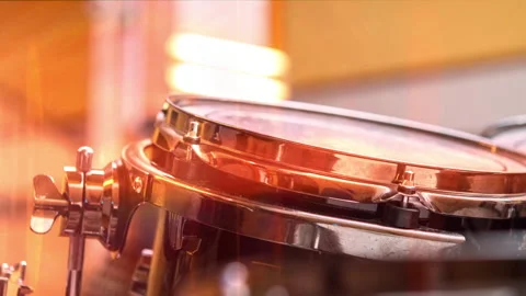 Music background close up tracking on drum set equipment in studio Stock Footage 148776714