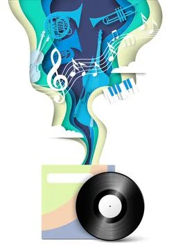 Music background with disk and notes vector Illustrazione stock