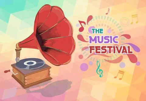 Music background with gramophone and notes Stock Illustration