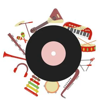 Music background. Musical instruments banner vector illustration. Stock Illustration