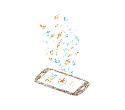 Music background with notes and smartphone Stock Illustration